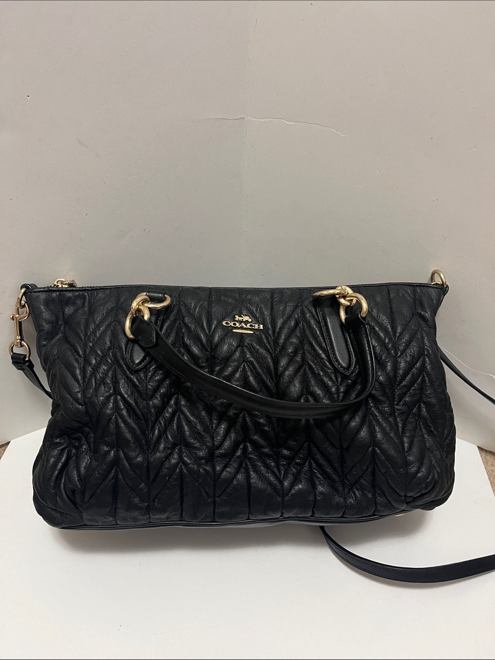 Coach Black Quilted Leather Shoulder Bag with Gold Hardware